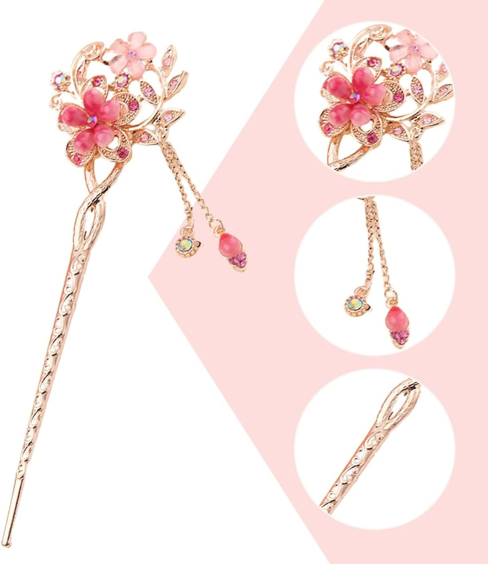 Vintage Hair Stick Opal Flower Hair Sticks Hair Decor Chinese Hairpins Old Hair Clip Old Hair Clip Red image number 3