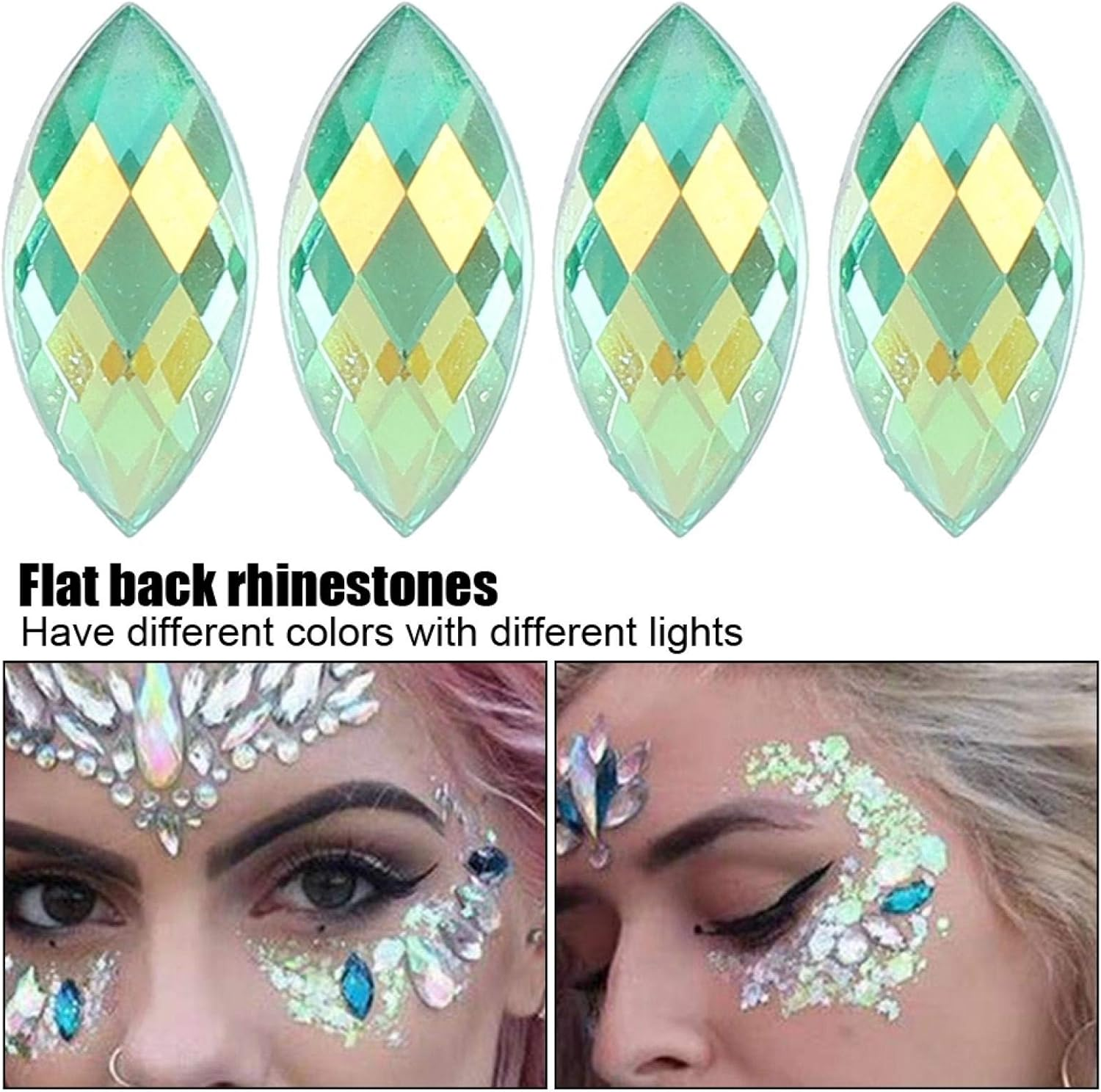 Pack of 500 Shiny AB Rhinestones Flat Back Horse Eye Crystal Rhinestone Light Green Gemstones Decorations for DIY Accessories 7 X 15 Mm image number 5