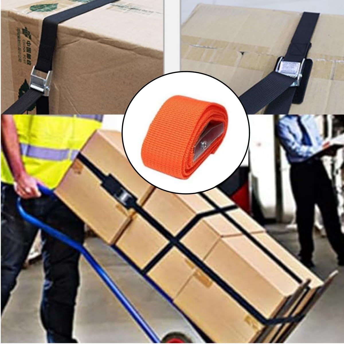 12PCS Lacing Straps,1 M Heavy Duty Lacing Adjustable Cargo Belt Ratchet Strap, Adjustable Cam Buckle Lacing for Motorcycles, Bicycles, Trucks, Trailers, Cargo, Luggage (Black, Orange) image number 3