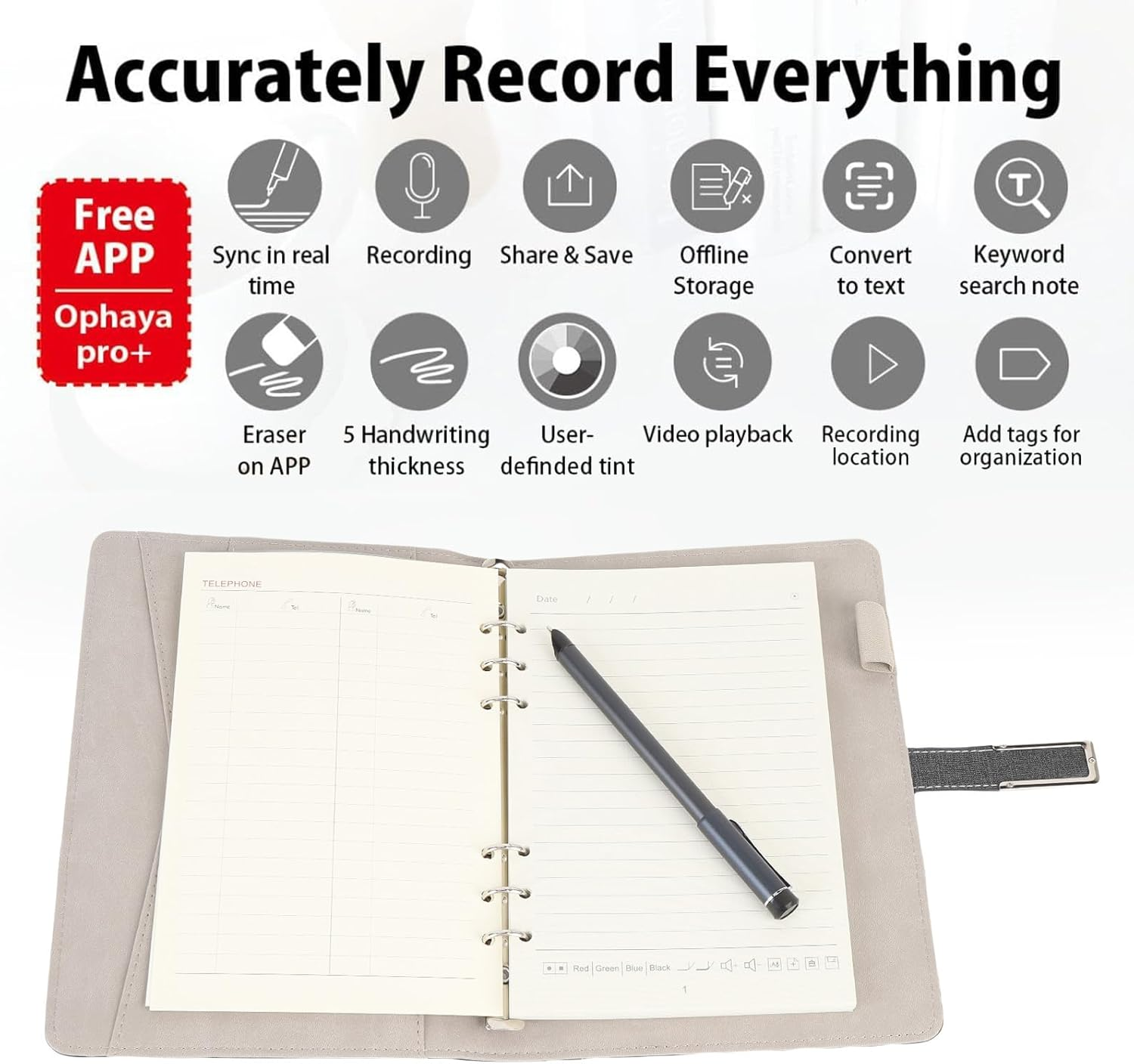 3 in 1 Digital Notebook with Smart Pen, Bluetooth Paper OCR Digital Pen, Real-Time Sync for Digitizing, Convert to Text, Storing, and Sharing Paper Notes (Black) image number 3