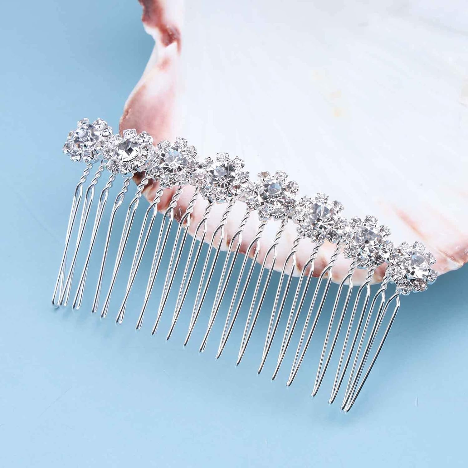 Yheakne Crystal Bridal Hair Comb Silver Rhinestone Hairpiece Wedding Headpiece Bridal Side Comb Wedding Hair Accessories for Bride and Bridesmaids (Silver) - Silver image number 3