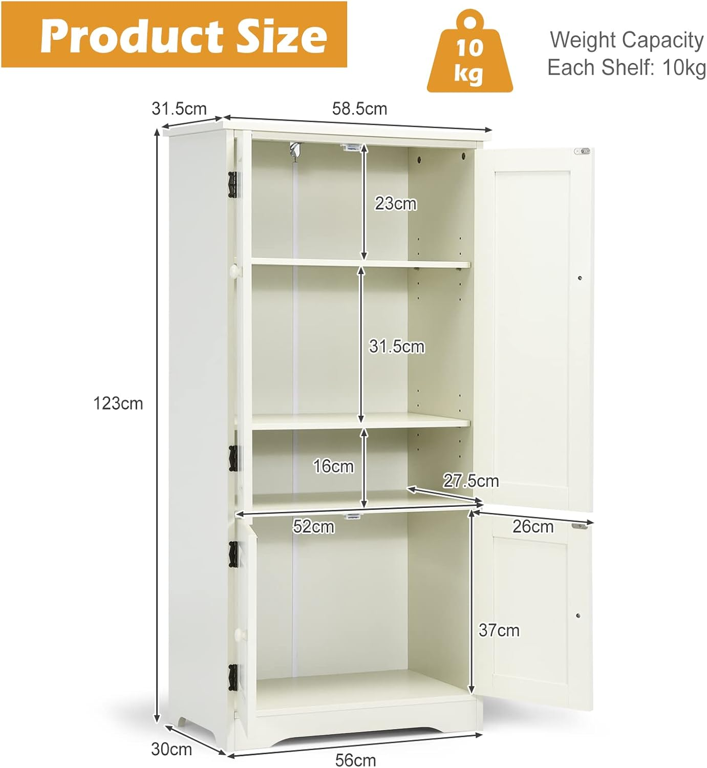 Giantex Sideboard Buffet Storage Cabinet, Antique Low Floor Cabinet, Pantry Cabinet Wooden Cupboard Organizer W/Adjustable Shelf & Anti-Tilt Design, for Living Room Bedroom Bathroom image number 4