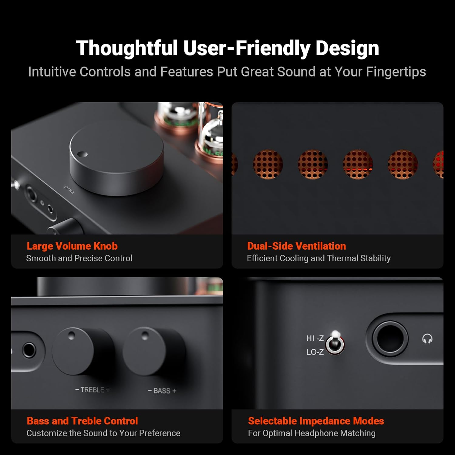 Fosi Audio GR70 Tube Headphone Amp Preamp, Authentic Tube-Amplification with Vacuum 5654W*2 & 6AC7*2, Mini Hifi Preamplifier for Home Audio, 3.5Mm & 6.35Mm Jacks Supporting 16-300 Ohms Impedance image number 5