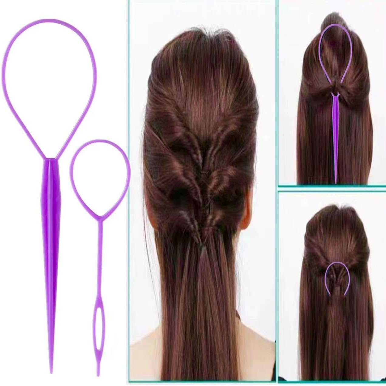 8Pcs Hair Brushes Set with 4Pcs Topsy Hair Tail Tools 1Pcs Bristle Teasing Hair Brush 1Pcs Edge Control Brush 2Pcs Metal Pin Rat Tail Combs for Woman Girl Hair Styling,Edge&Back Brushing Purple