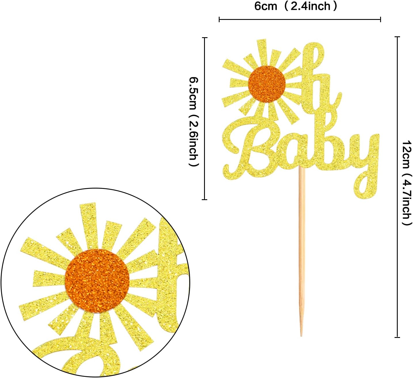24 Pack Oh Baby Sunshine Cupcake Toppers Sunshine Cupcake Picks for Wedding Baby Shower Birthday Party Decorations Gold image number 4