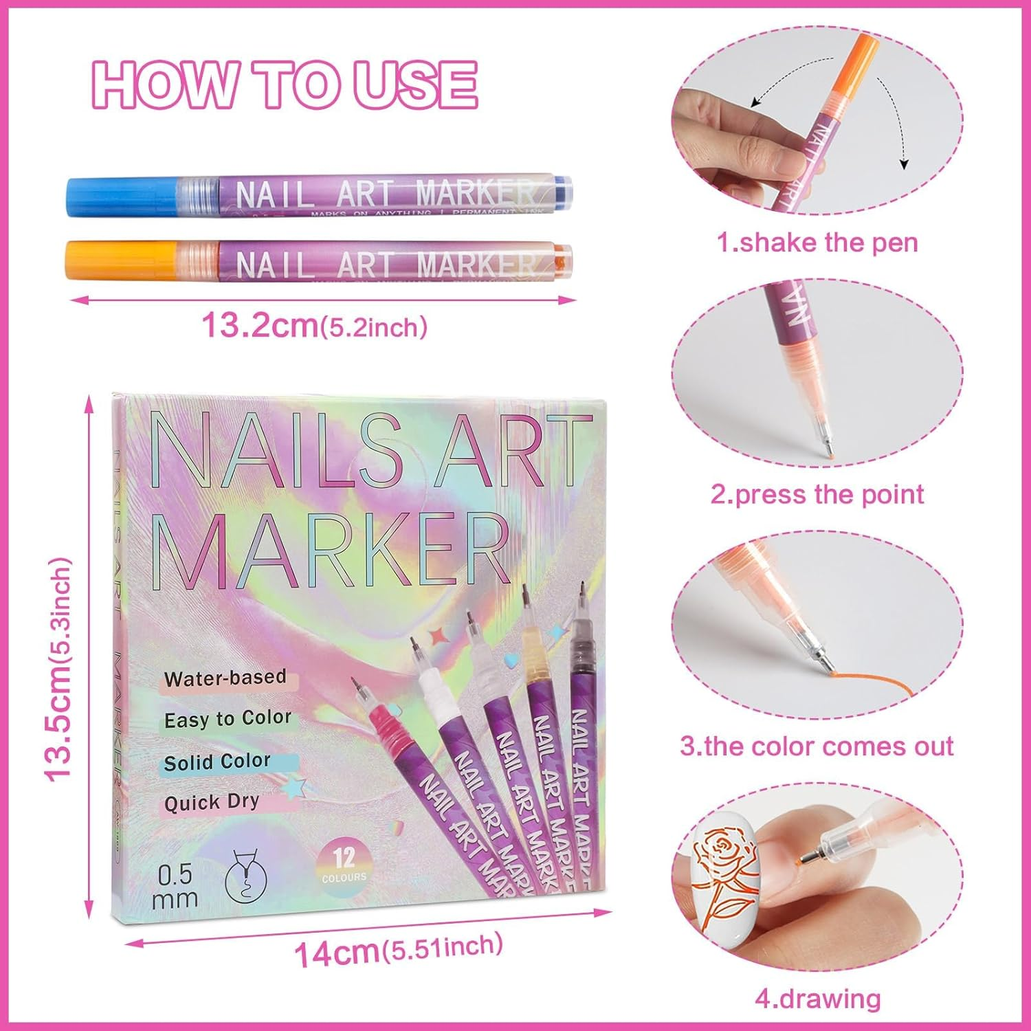 12 Colors Nail Art Pens Set, 2025 New Nail Art Markers for Gel Nails, Quickly Dry DIY Nail Doodle Pens for Home Salon image number 1