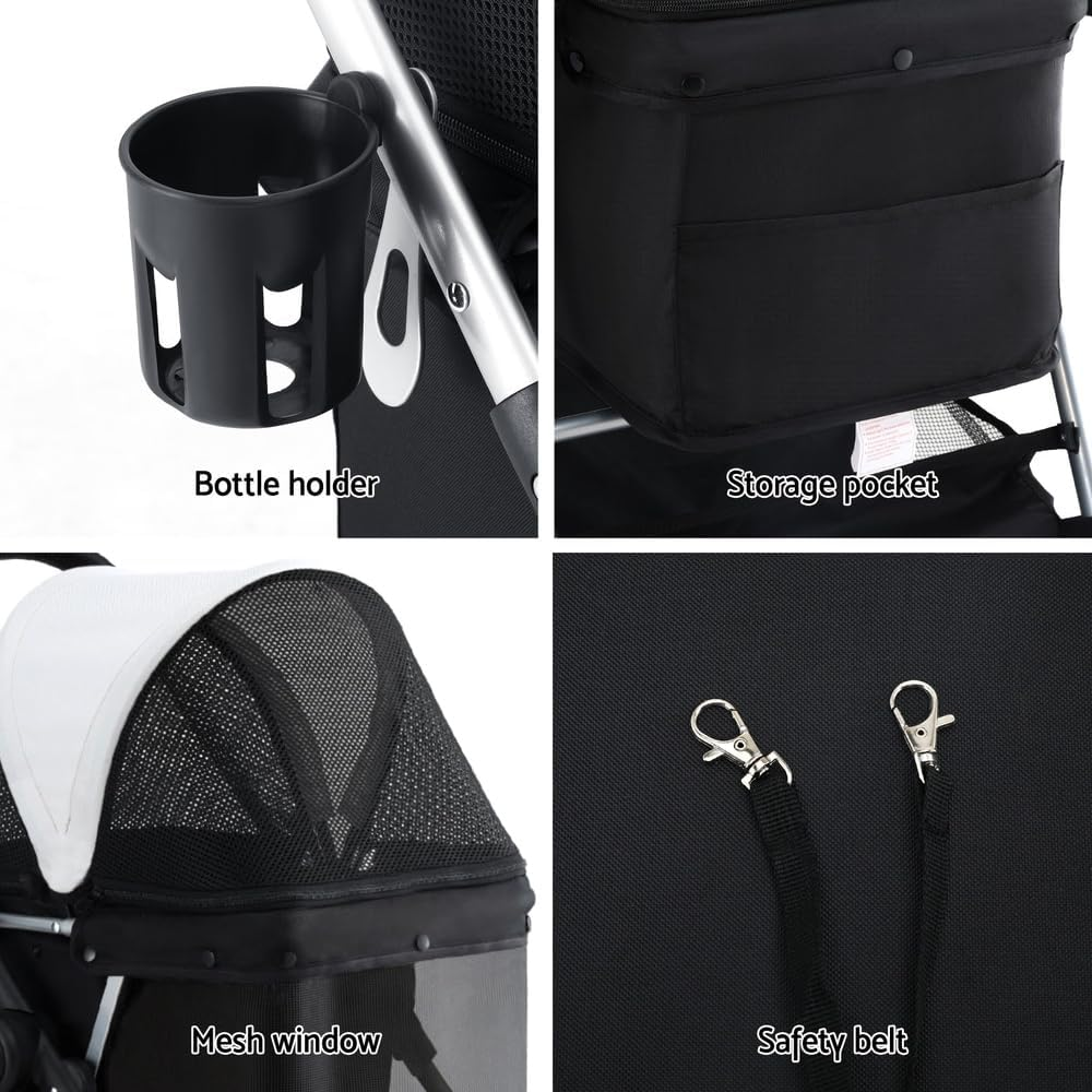 I.Pet Pet Stroller, Foldable Cat Dog Carrier Backpack Travel Pushchair Strollers Pram Seat Trolley Outdoors Transport Carriers, Folding with 4 Wheels Water Resistance Black image number 1