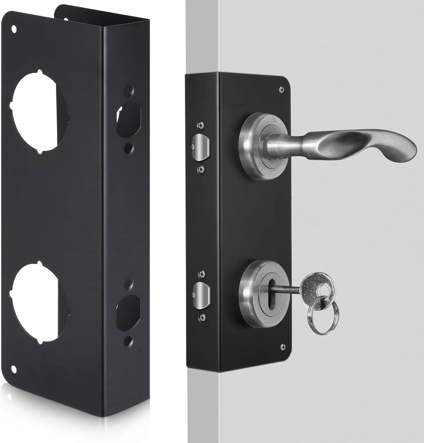 Lock and Door Reinforcement Plate, Dual Bore Door Lock Reinforcer, 2-3/8&rdquo; Backset Stainless Steel Door Guard, Door Jamb Reinforcement for 1-3/4&rdquo; Front Entry and Bedroom Doors image number 3