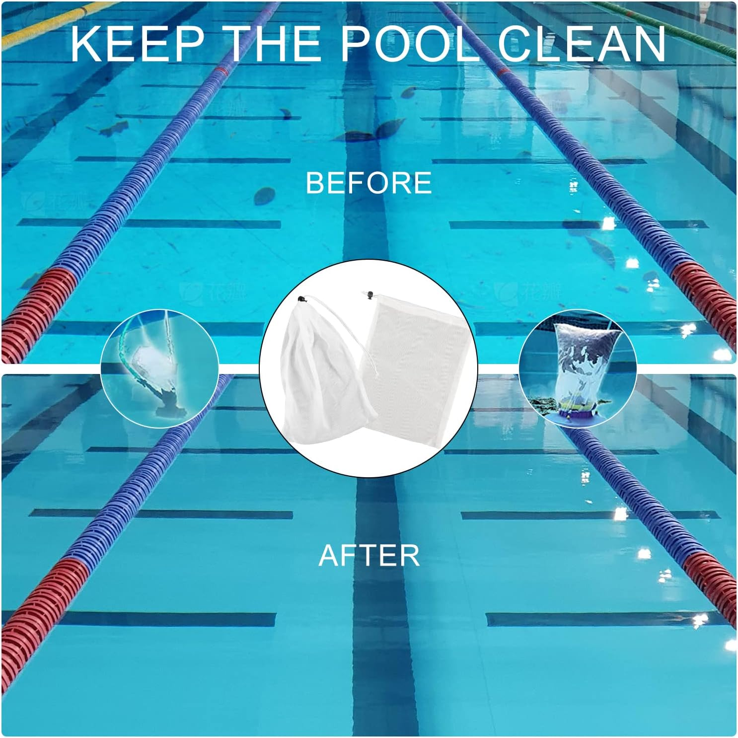 LUTER 11.8 X 9 Inch Pool Vacuum Mesh Bag Replacement, 4Pcs Fine Mesh Filter Bag Pool Cleaner Net Fine Mesh Pool Cleaner Leaf Bag for Pool Vacuum Aquariums Ponds image number 1