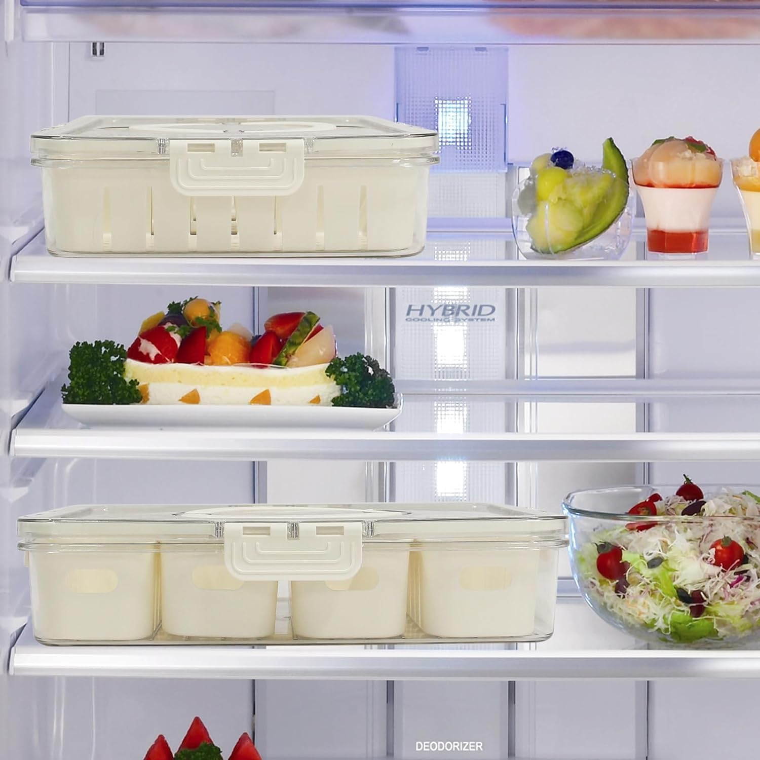 Divided Serving Tray with Lid & Handle, 4 Compartments Snacks Box, Snack Fruit Fresh-Keeping Tray, Veggie Tray, Portable Snack Platter for Candy Fruits Nuts Snack Party Entertaining Picnic image number 2