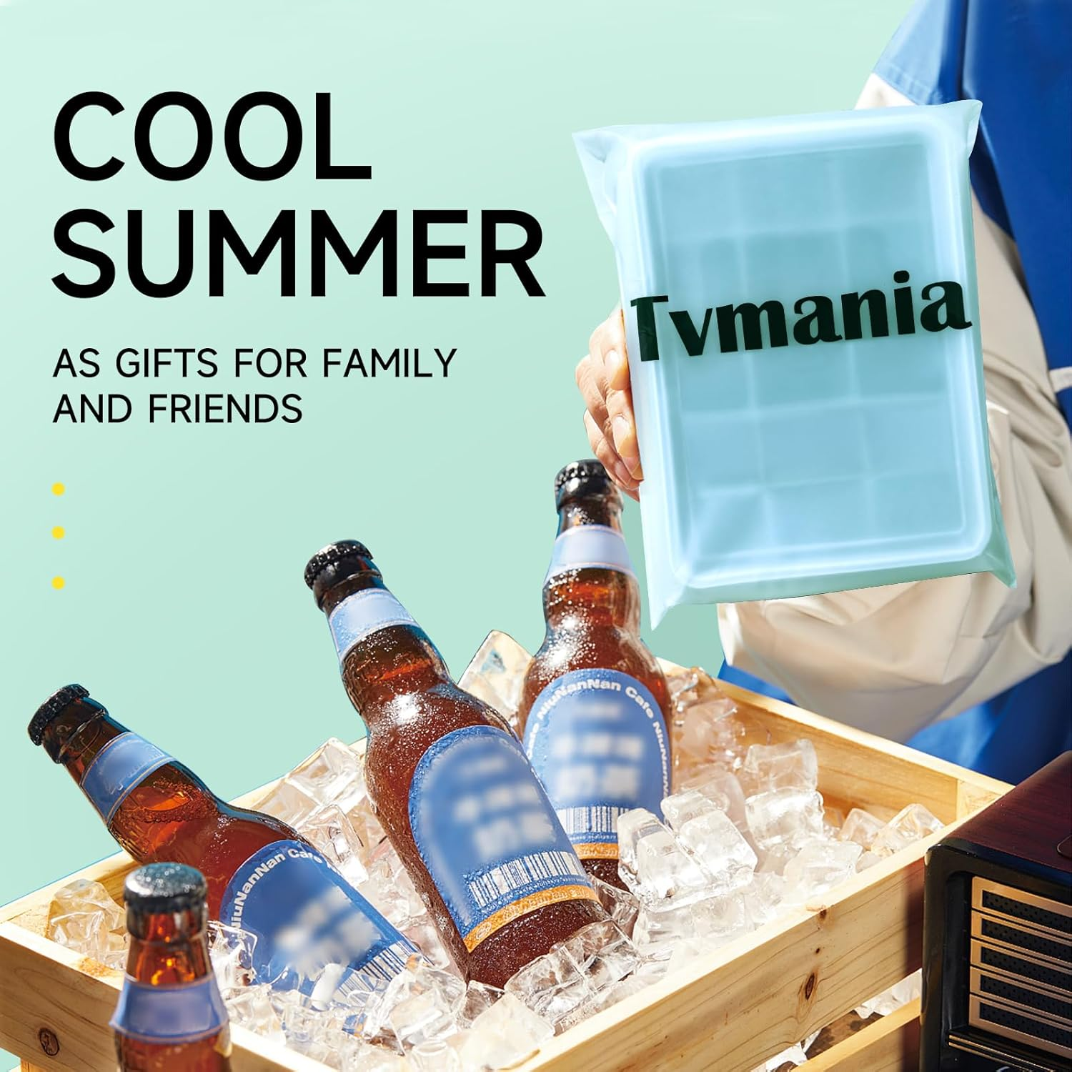 Ice Cube Trays Set of 2, Easy Release 15 Flexible Silicone Ice Cube Molds with Removable Lid Reusable Freezer Ice Trays Stackable for Whiskey, Baby Food, BPA Free (Bamboo Green)