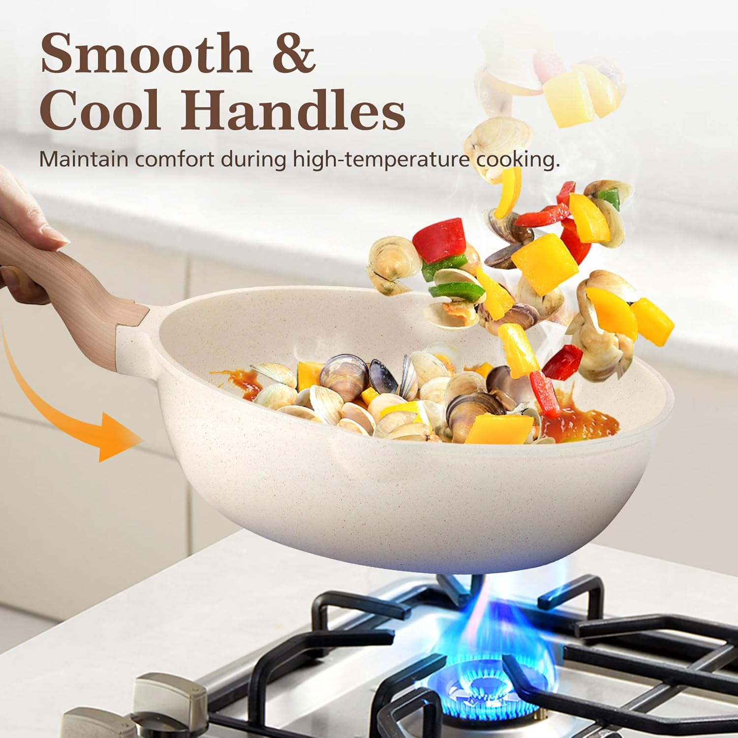 Zuni 13 Pcs Pots and Pans Set, Nonstick Ceramic Cookware Set, Non-Toxic Cooking Utensils Set Includes Frypan, Saucepan, Stockpot, Spatula & Spoon Tools and Pot Protectors, PFOA & PFOS Free, White image number 1