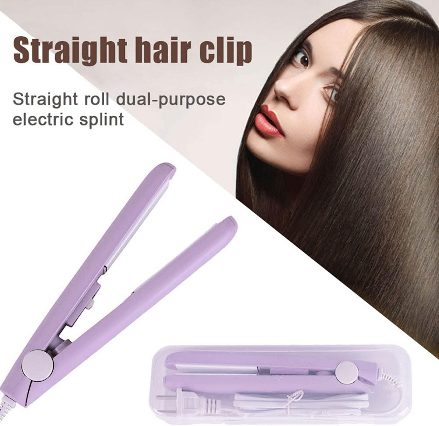 Mini Hair Straightener,Flat Iron, 2 in 1 Mini Curling Iron，Portable Travel Hair Straightener Heating Curler Hair Styling Tool for Short Hair，Home or Salon (Purple) image number 5