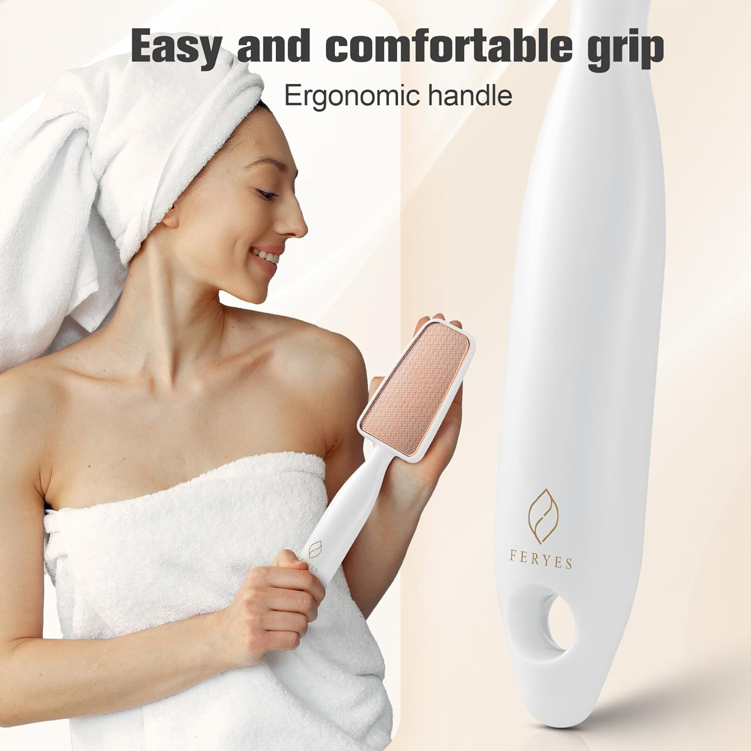 FERYES Glass Foot File Callus Remover - Long Handle Glass Foot Scrubber for Dead Skin, Cracked Heel Scraper Buffer - Professional Pedicure Tool for Smooth, Beautiful Feet - White image number 6