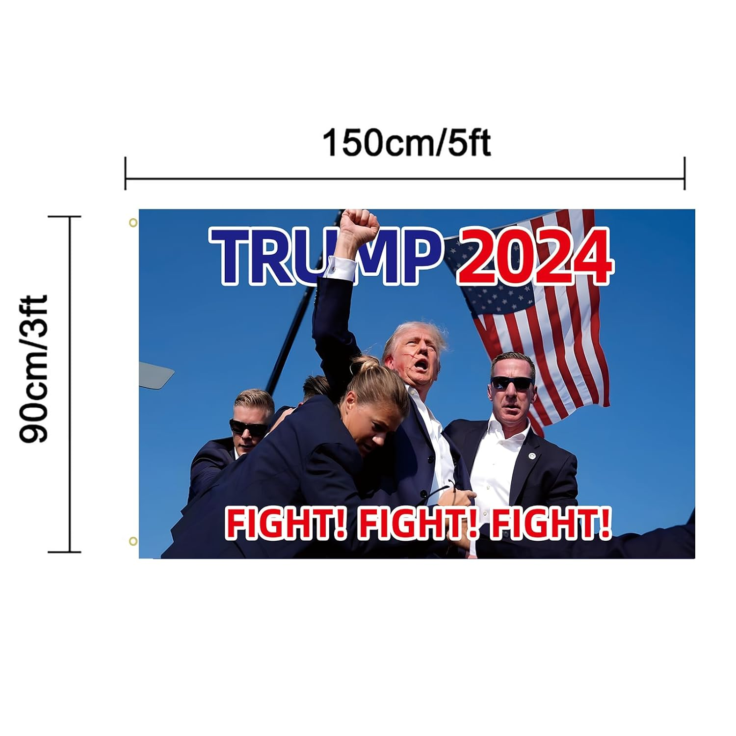 WENWELL Trump 2024 Fight Flag - Donald Shooting You Missed Tapestry 3X5 Ft, Assassination Attempt Banner, Fist Pump for Bedroom Outdoor Indoor Decorative image number 3
