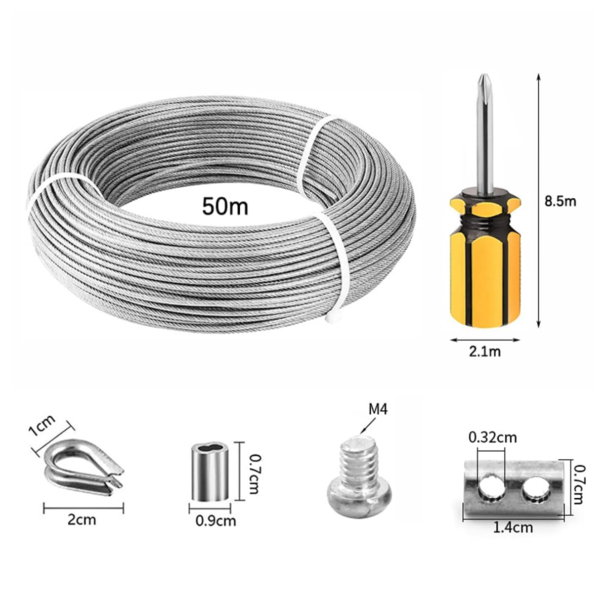ZONADA 3Mm 50M 304 Stainless Steel Vinyl Coated Hanging Wire Cable Kit with Thimbles Crimping Sleeves Wire Rope Clips for Garden Plants Supporting, Picture Lights Hanging Clotheslines Rigging Wire image number 3