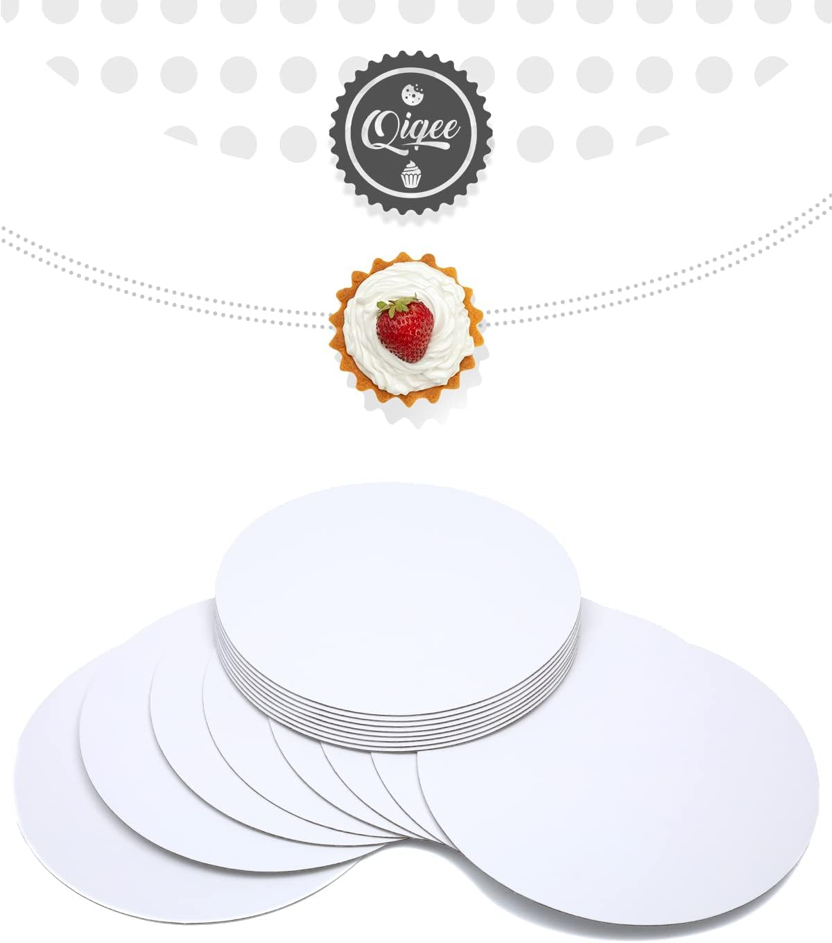 Qiqee 20.32Cm White Cake Boards round 30-Packs Circles Rounds Base Food-Grade Cardboard Cake Plate(Thinner but Stronger, 8 Inch) image number 6