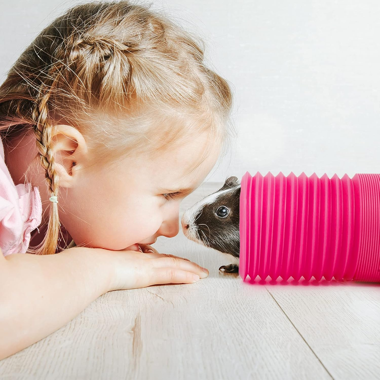 2 Pieces Pet Fun Tunnel Small Animal Play Tunnel Collapsible Plastic Tube Pet Hideaway Fun Toys for Hiding Training Fit Guinea Pigs Hamsters Chinchillas Rats Ferrets Dwarf Rabbits Pink Blue Wishope - Blue,Pink image number 2