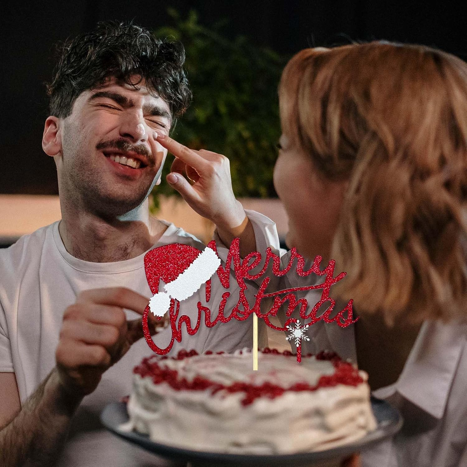 Merry Christmas Cake Topper Red Glitter Christmas Hat Topper Xmas Holiday Cake Picks for Christmas Party Birthday Wedding Decorations