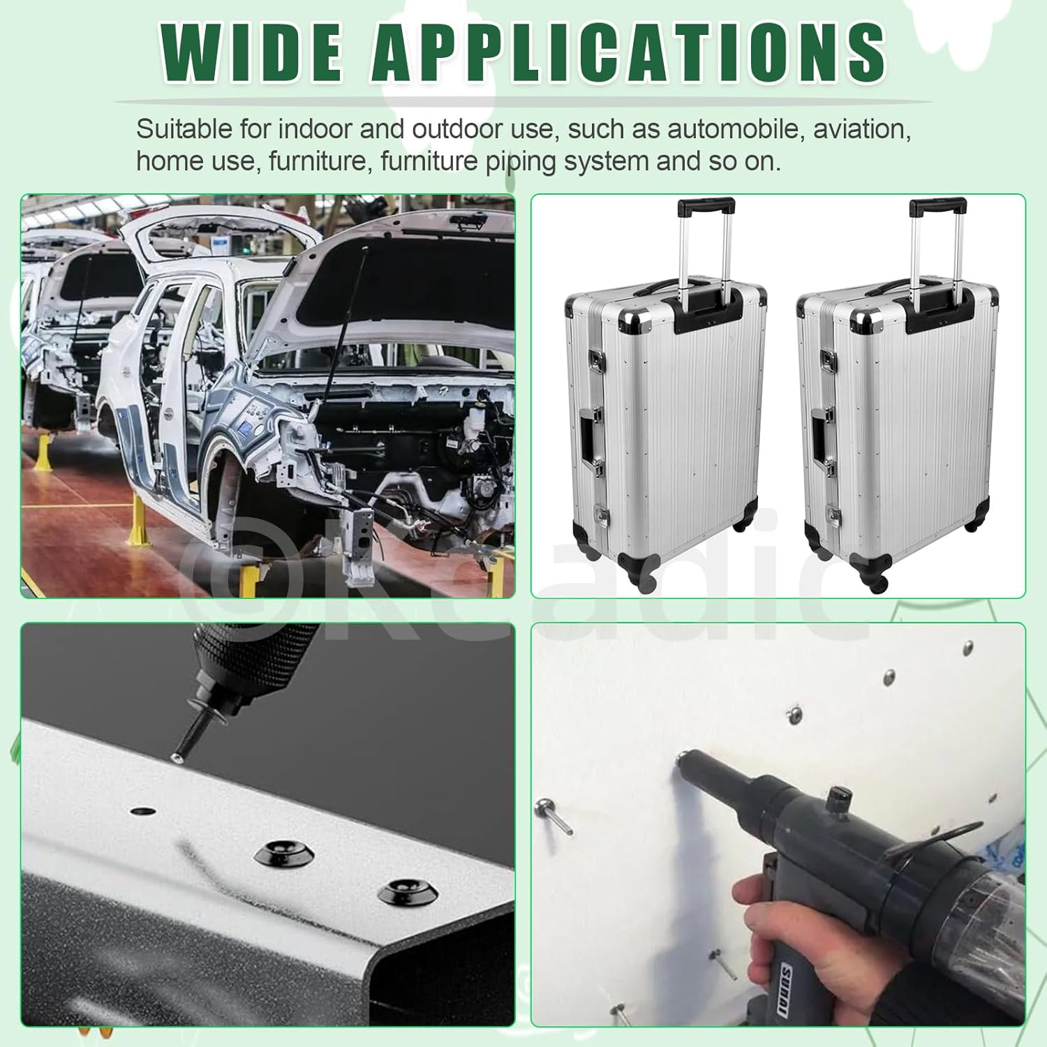 Keadic 560Pcs Pop Rivets Assortment Kit with Backup Washers, M2.4 M3.2 M4 M4.8 8 Sizes Aluminum Blind Rivets for Automotive, Marine, Ships (Black) image number 1