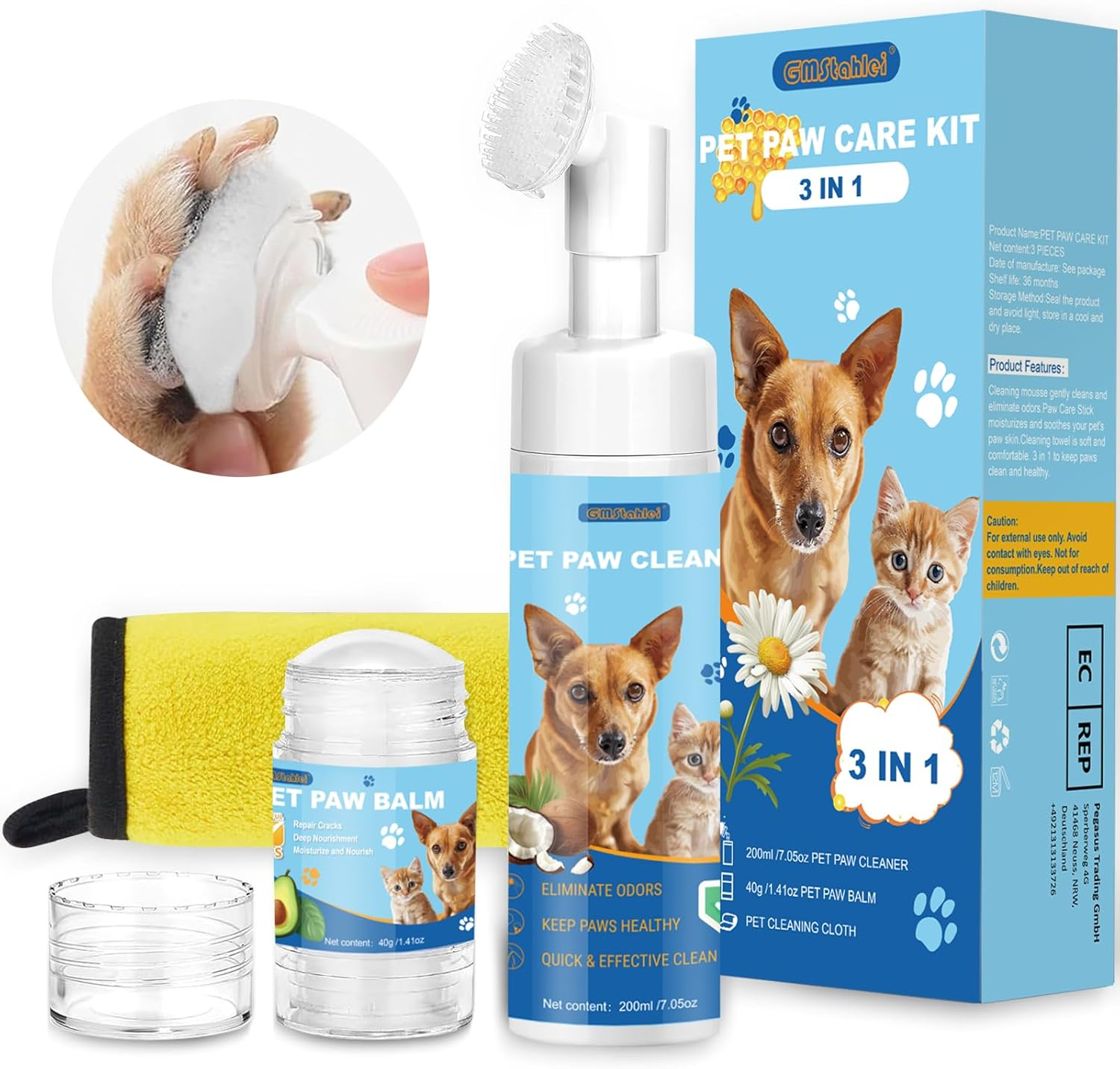 Dog Paw Care Kit,No-Rinse Paw Cleaner for Dogs & Cats,Dog Paw Balm for Heals -Repairs Dry Cracked Paws & Nose with 1 Pet Cleaning Towels,Natural Dog Paw Protector for Pet Foot Washer Care (200 Ml)