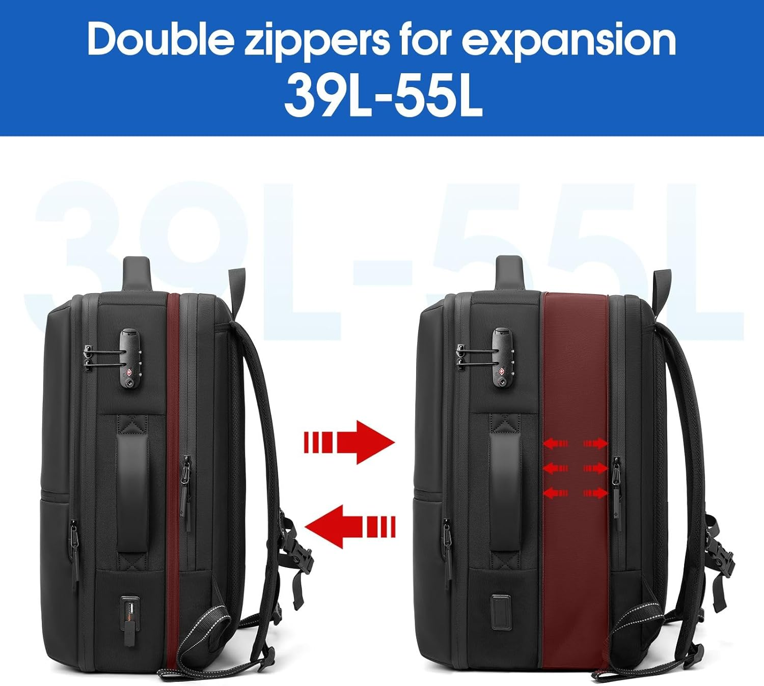 Travel Backpack Vacuum Compression Air-Back Expandable Vacpack Backpack with Water Resistant anti Theft Backpack with USB Charging Port Carry on Luggage Vac Packing Bag for Airplane 39-55L image number 6