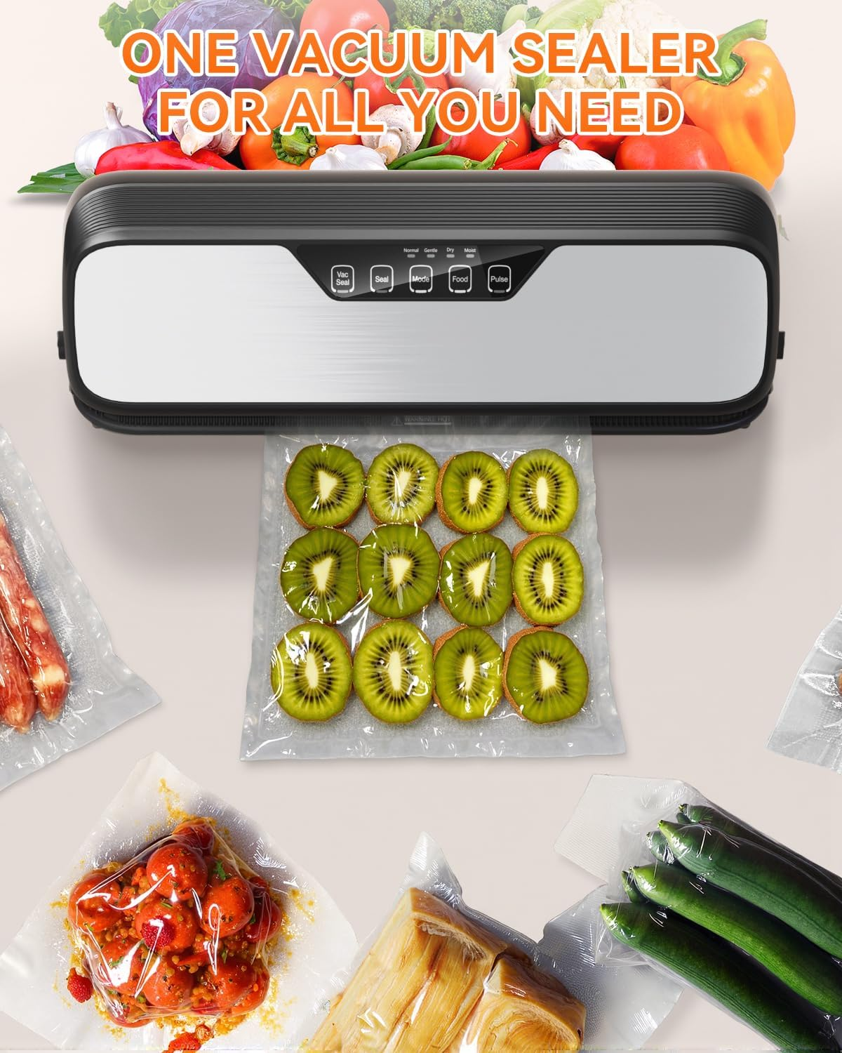 Billord Vacuum Sealer Machine - Automatic Food Vacuum Sealing Machine Stainless Steel for Food Preservation, Dry Moist Sealing Modes, Built-In Cutter Starter Kit, One Touch, Led Indicator Lights image number 2