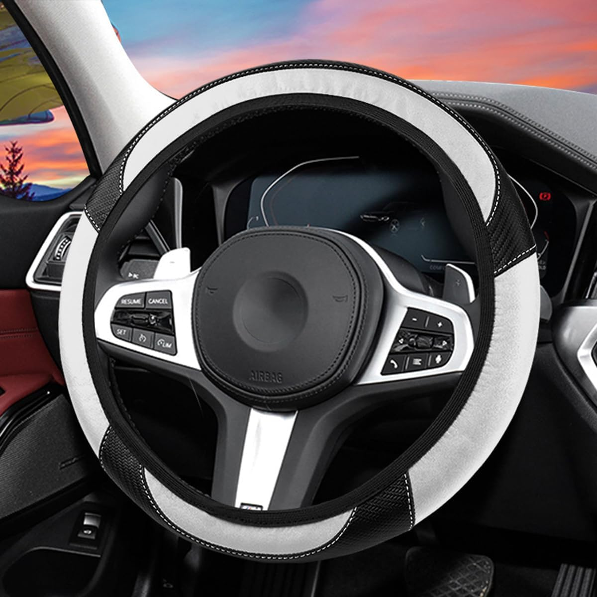 Bittwee Car Steering Wheel Cover, Anti-Slip PU Leather & Carbon Fiber Steering Wheel Protector, Universal 14.5-15 Inch, Automotive Interior Accessories, Fit for Most Cars Suvs (Orange) image number 3