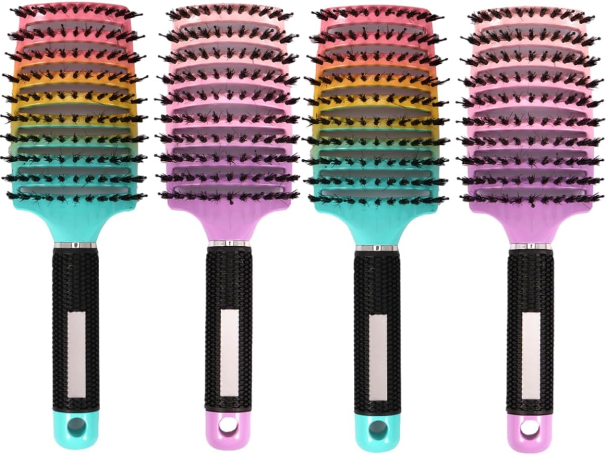 2Pack Curved Vented Detangling Hair Brush for Wet and Dry Hair, Comfortable Boar Bristle Hair Brush Long Hair for Detangling, Hairstyle, Tangled Hair (2)