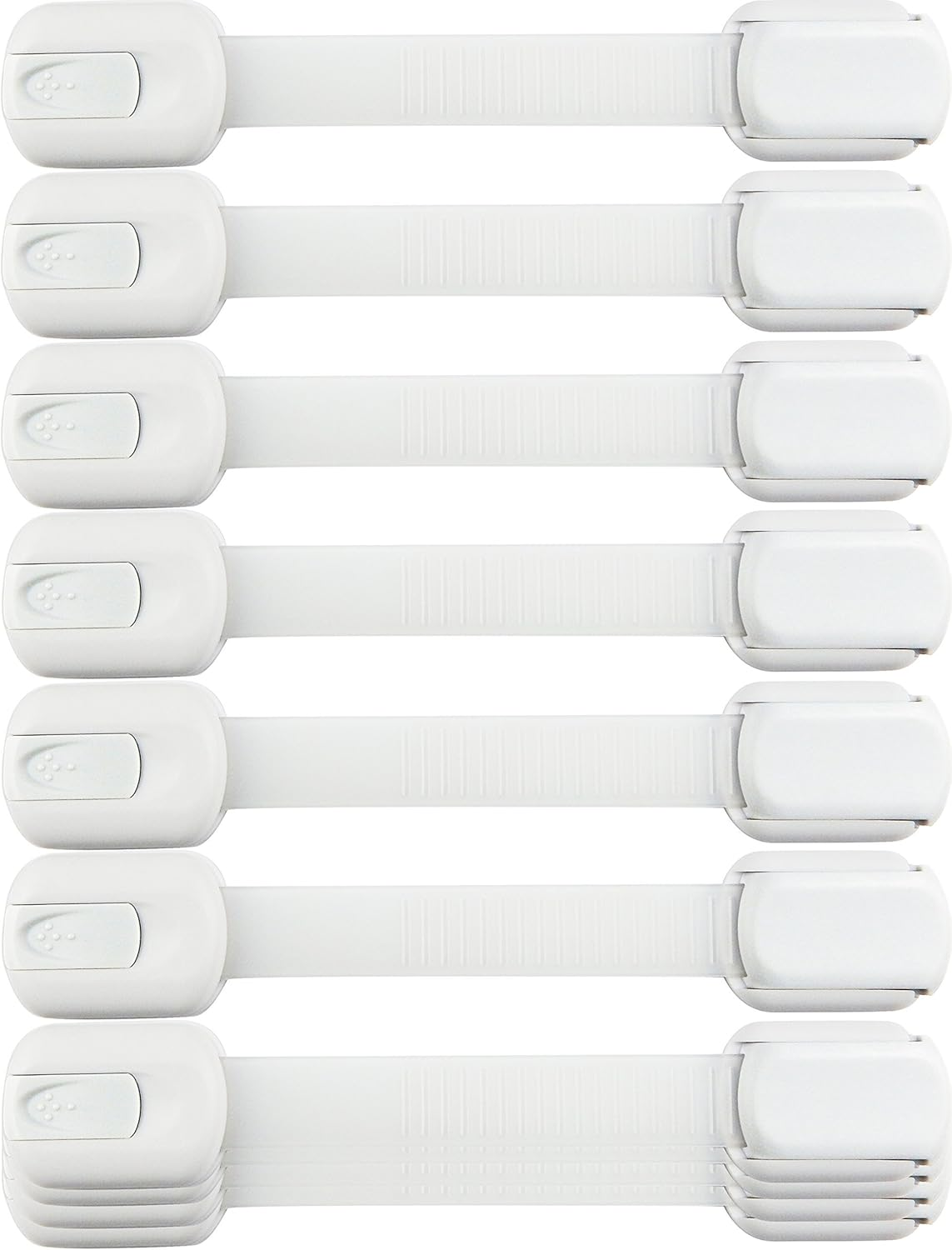 Child Safety Locks -VALUE PACK (10 Straps)- No Tools or Drilling -Adjustable Size/Flexible -Adhesive Furniture Latches for Cabinets, Drawers, Appliances, Toilet Seat, Fridge, Oven & More (White/White) image number 3
