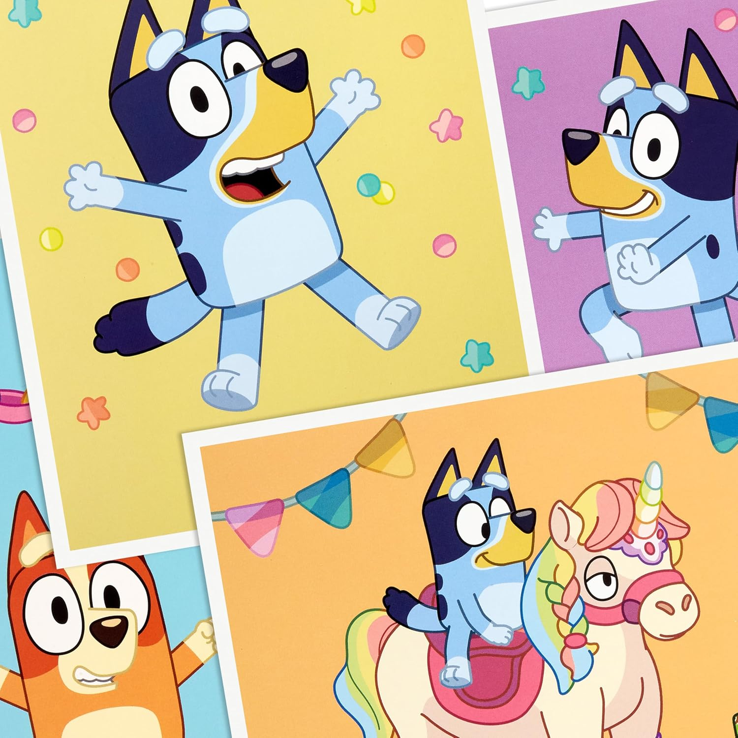Hallmark Bluey Kids Birthday Card Assortment (16 Cards with Envelopes) Unicorn, Dance Mode, Hooray