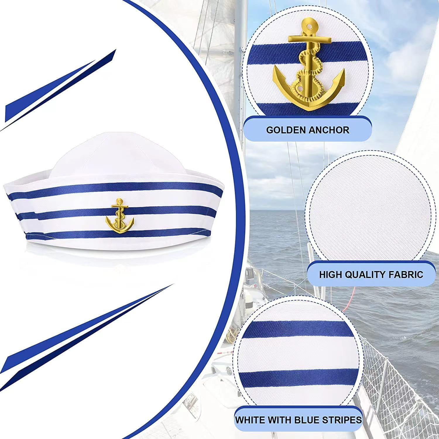 Yacht Captain Hat Sailor Ship Cap Scarf Sunglasses Sailor Hat Boat Costume for Men Women Captains Dressing up Party image number 6