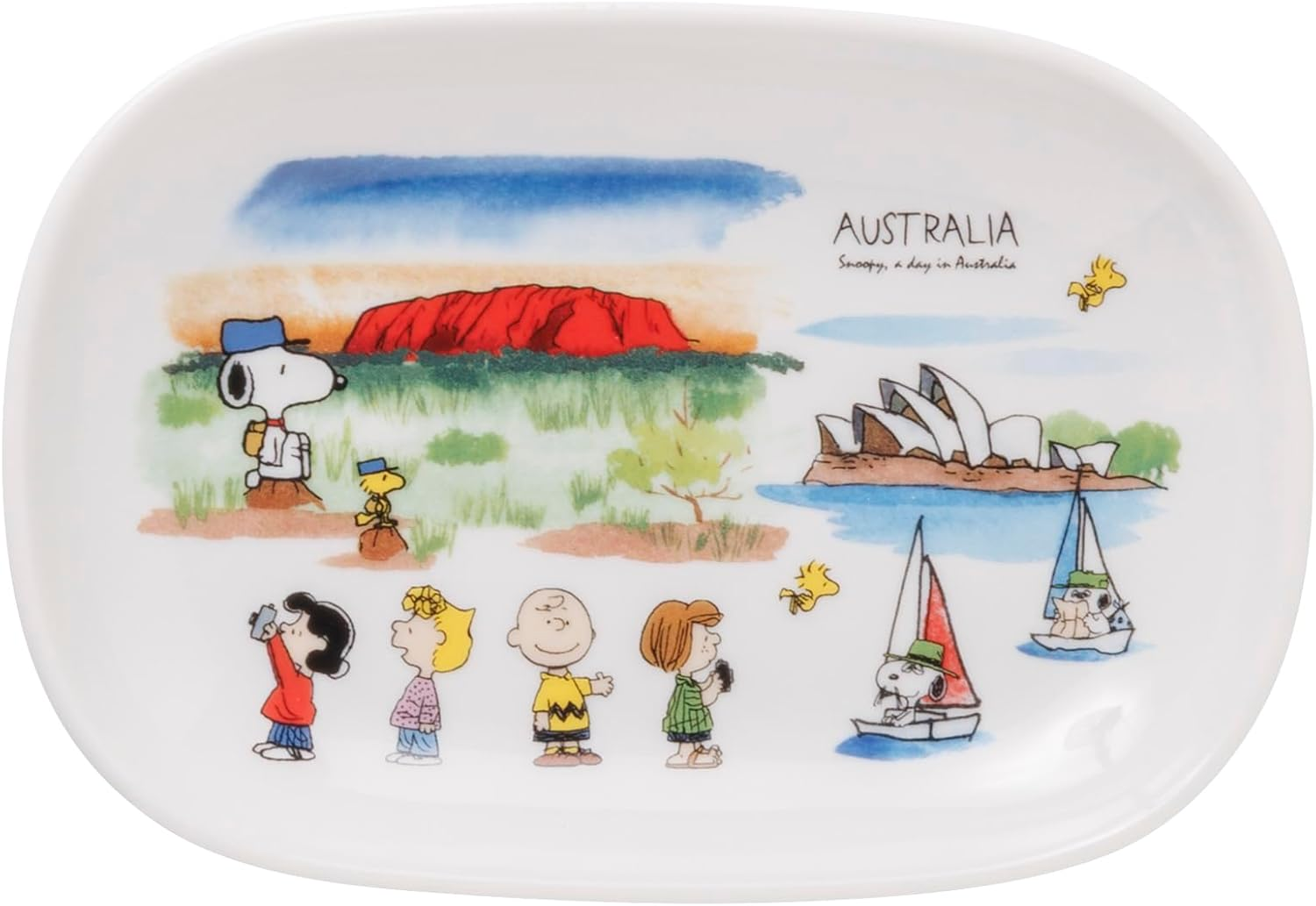 Peanuts 885280 Snoopy World Travel Australia Dinner Plate, Oval Plate, Width 7.5 X Depth 5.1 Inches (19 X 13 Cm), Microwave and Dishwasher Safe, Made in Japan image number 3