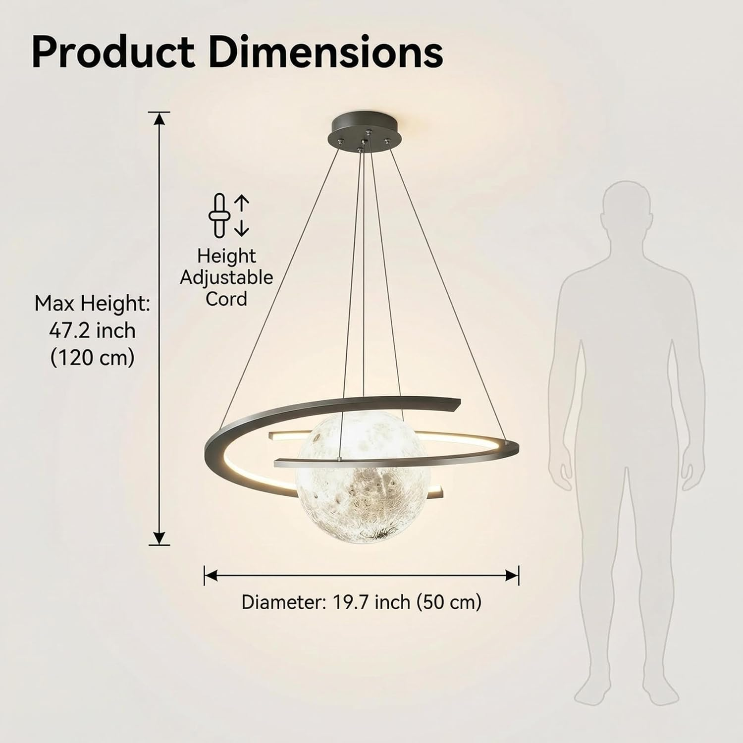 Led Chandelier Lighting Modern App Controlled,Dimmable Moon Pendant Light with Remote,Moon Creative Lamp Timable,Adjustable Ceiling Light for Living Room Bedroom Kitchen Island image number 2