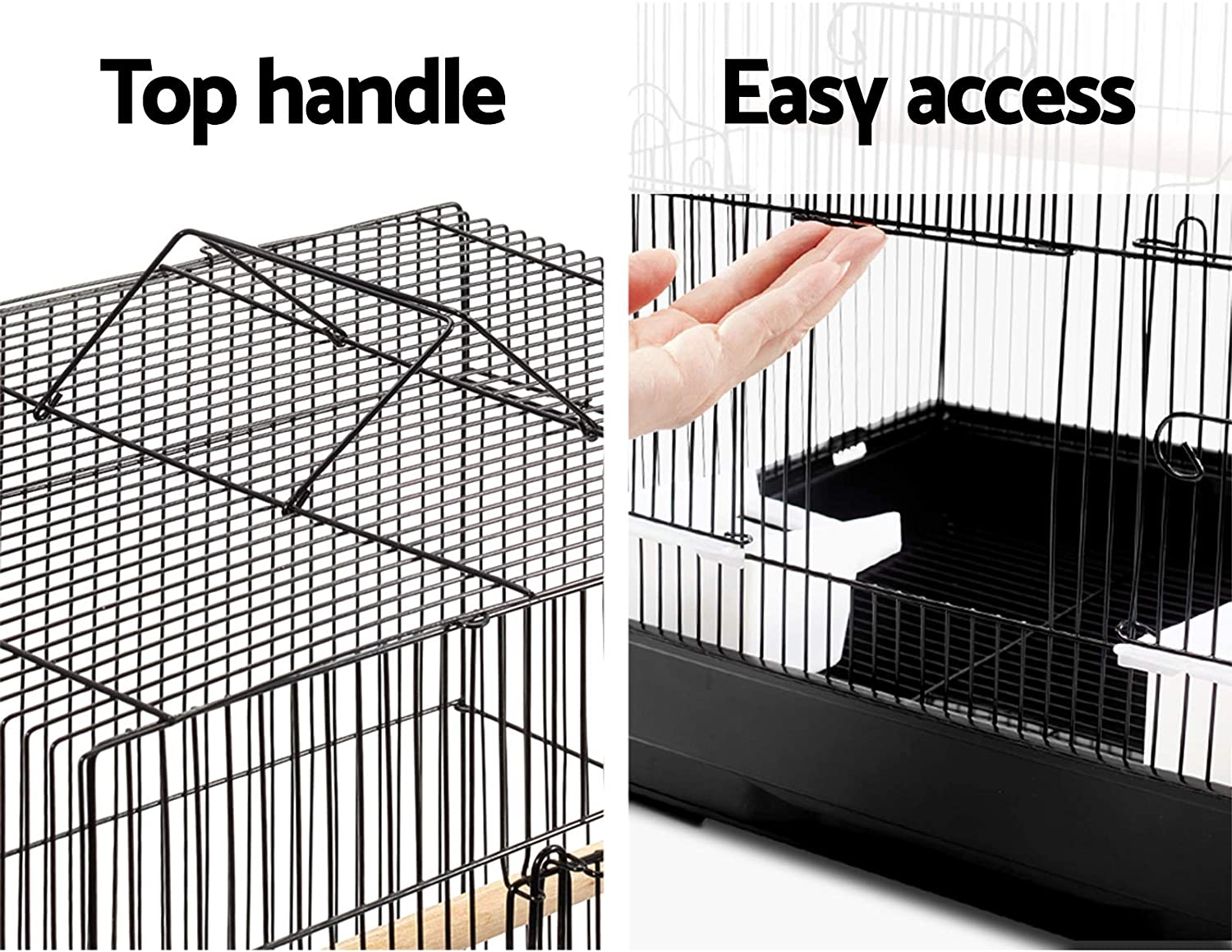 I.Pet Bird Cage 47 X 36 X 88Cm Guinea Pig Pet Birds Parrot Ferret Cages Aviary House Budgie Finch Canary Stand Toys,Black 2 Perch + Slide-Out Removable Tray image number 6
