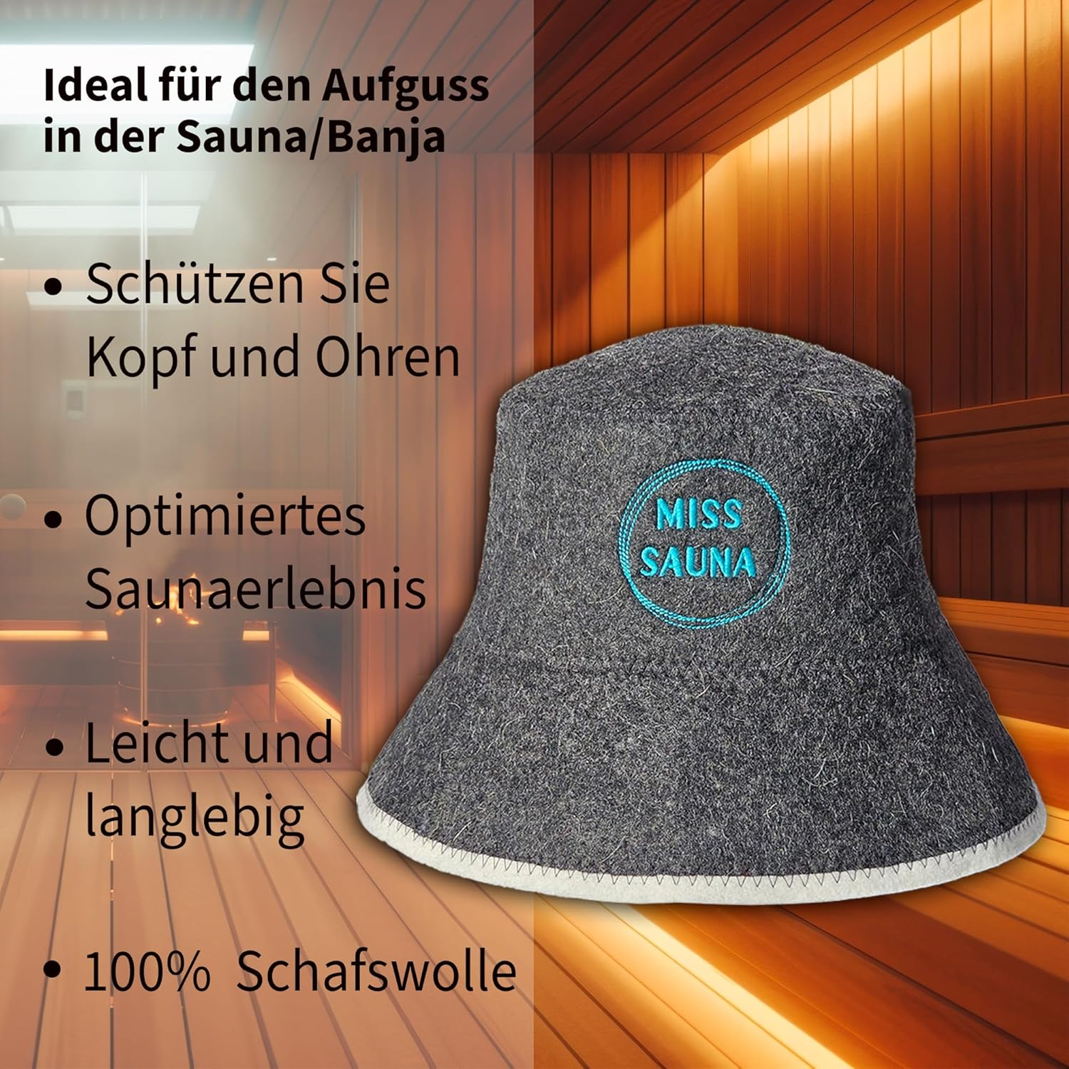 PRINZEPS Sauna Hat Women'S Perfect Sauna Hat Made of 100% Wool Felt - Felt Hat Women with Exclusive Miss Sauna Embroidery - Ideal Sauna Headgear Sauna Hat - Gifts for Sauna Goers, Gray image number 5