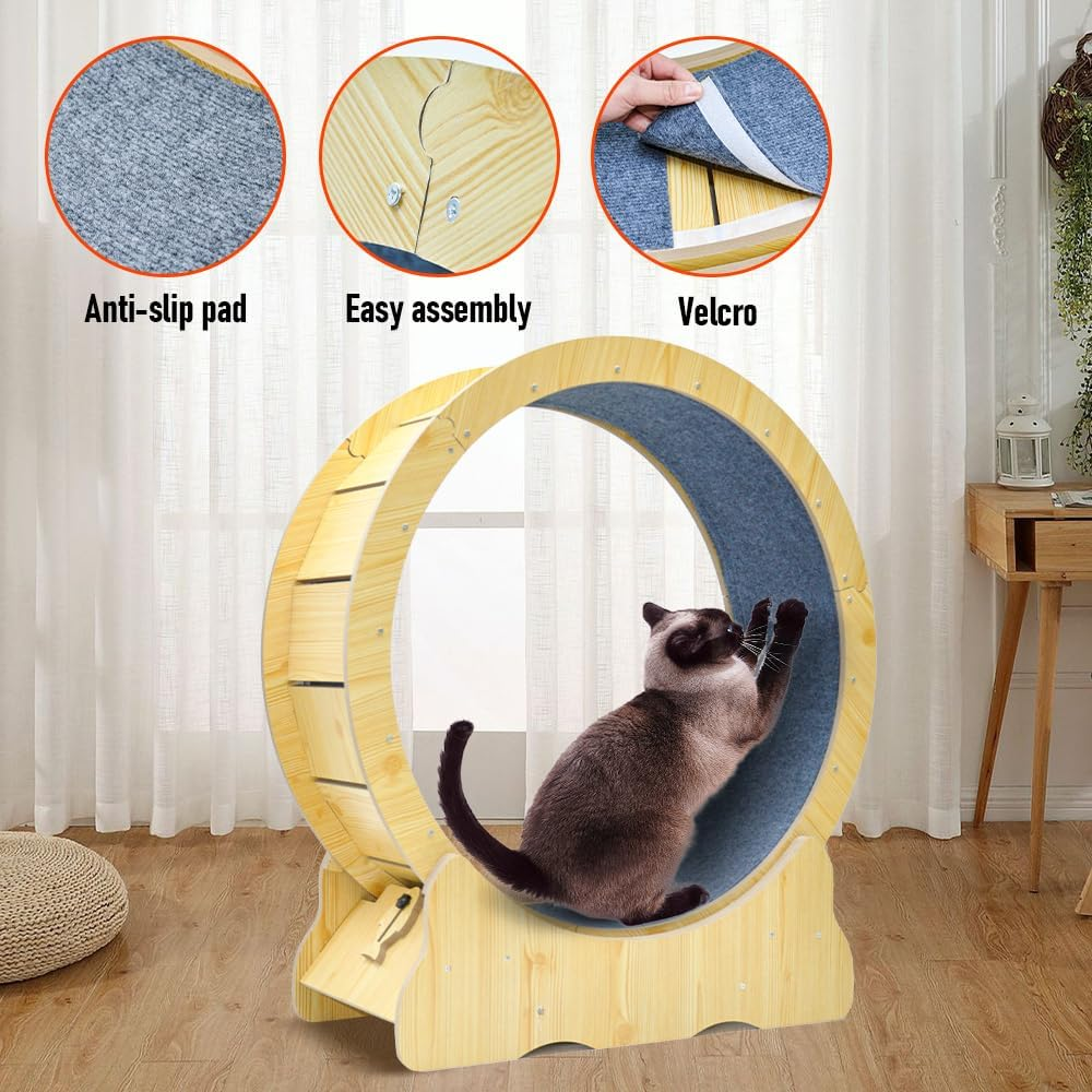 Cat Exercise Wheel 87Cm Indoor Cat Treadmill Runway Small Animal Exercise Wheel, Large Cat Running Wheel with Carpet and Teaser, for Fitness image number 2