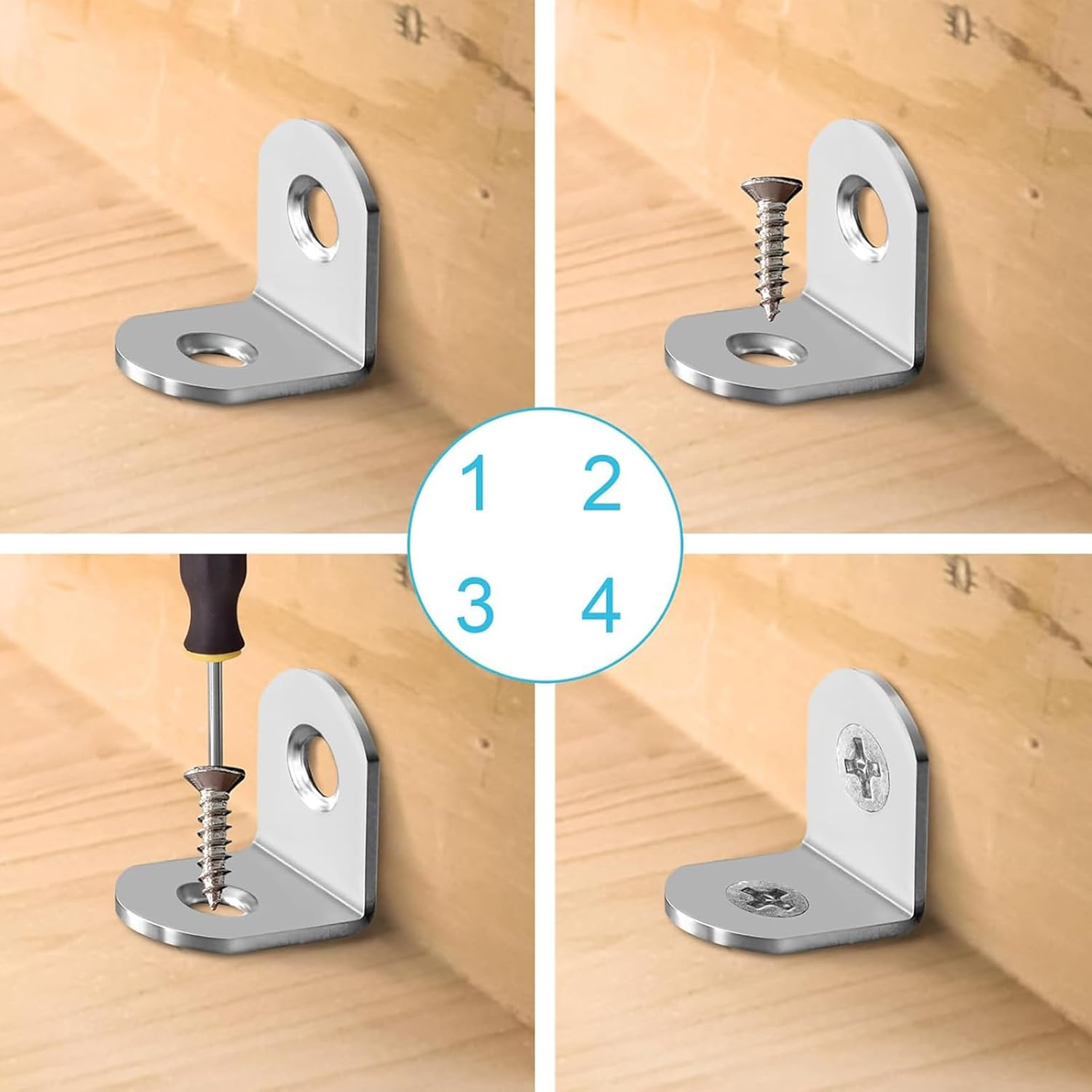 Hunken 30 PCS Metal L Angle Brackets with 60 Screws, Right Angle Corner Brackets for Wood Furniture, Chairs, Drawers, Cabinets (20 X 20 X 16 CM / 0.78 X 0.78 X 0.62 In)