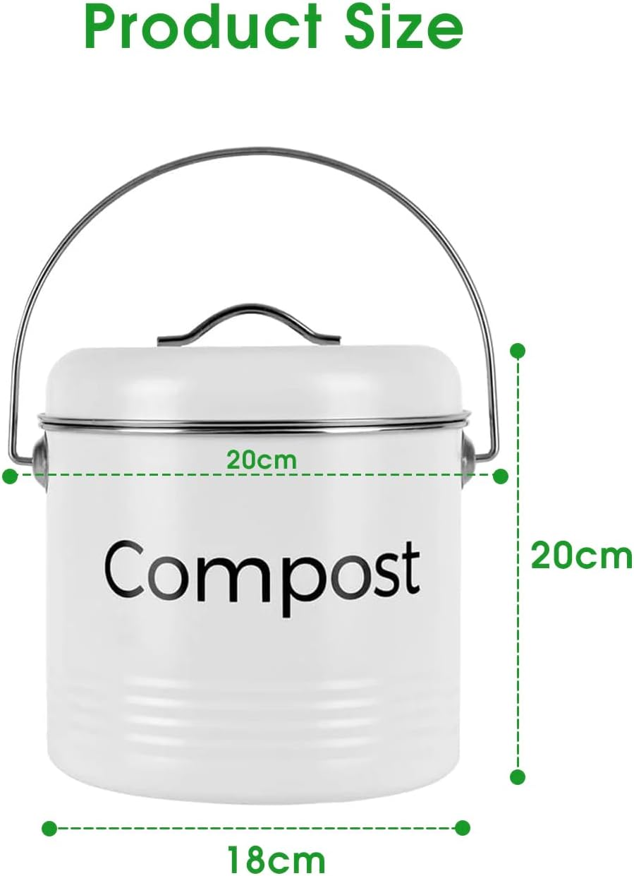 Living Today Kitchen Compost Bin,3.5L Indoor Countertop Scraps Caddy, Metal Odorless Food Waste Compost Bucket Trash Keeper Container with Carbon Filter,Lid,Handle (3.5L Compost Bin) image number 1