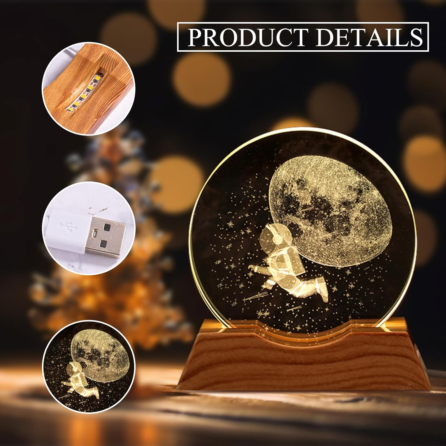 Pack of 2 3D Planet Crystal Ball Night Light with Base Solar System Crystal Ball Creative Night Scene Astronomy Ball 3D Solar System Crystal Ball for Christmas Valentine'S Day Birthday Home Decor image number 1