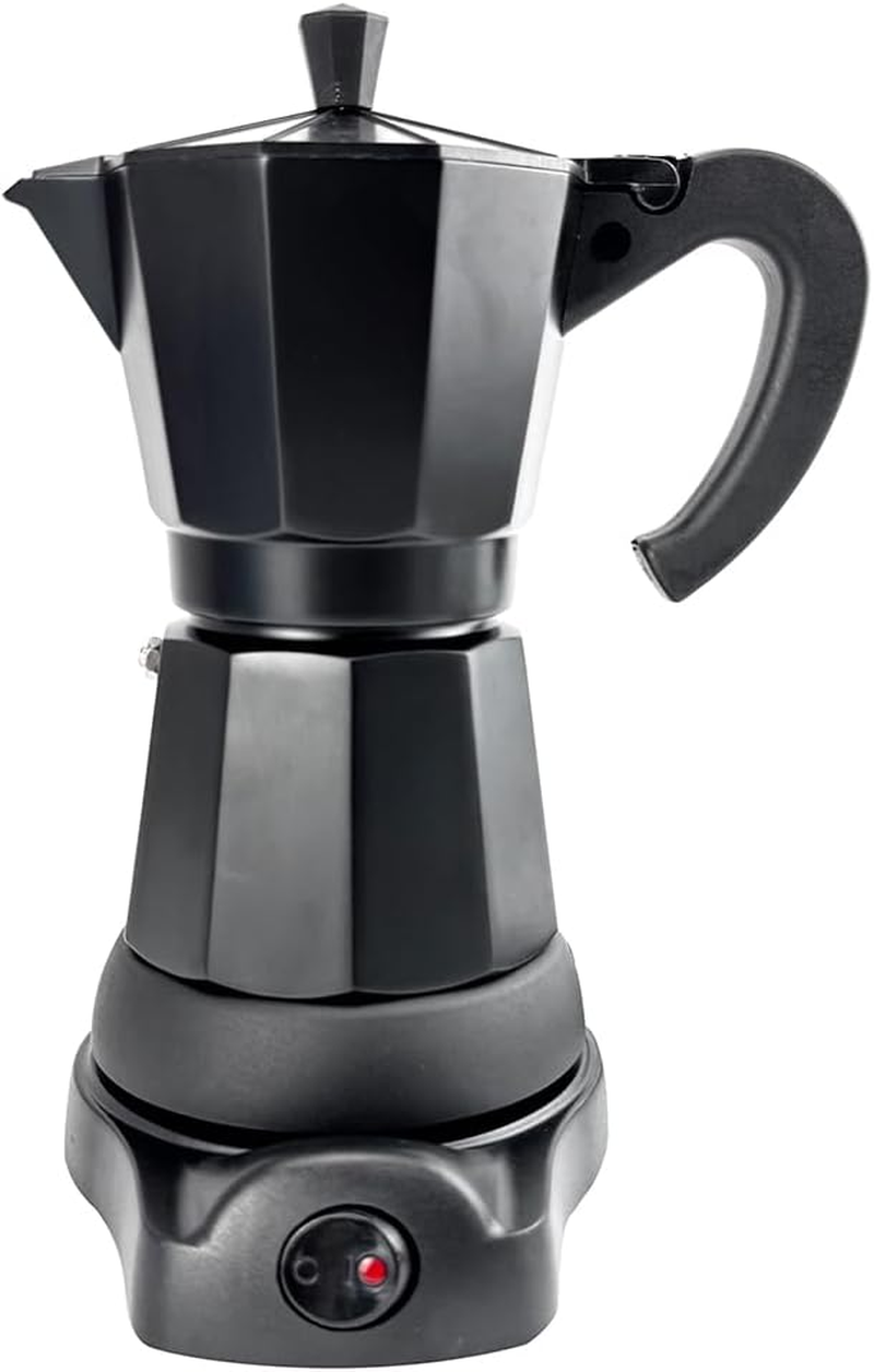 Mornest Aluminium Electric Moka Pot Coffee Maker, Electric Espresso Maker Auto Shutoff, Italian Classic, 360 Degree Rotating Base, 3/6 Cups (150/300Ml), Red/White/Black/Blue/Silver (Black, 6 Cups) image number 4