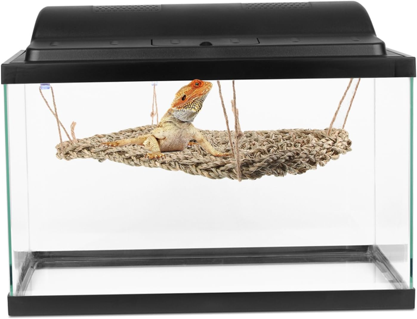 Sosoport Reptile Hammock Lizard Lounger Hanging Bed with Suction Cups 28.5X20Cm Seagrass Mesh Small Pet Grass Mat for Terrariums and Small Animals image number 2