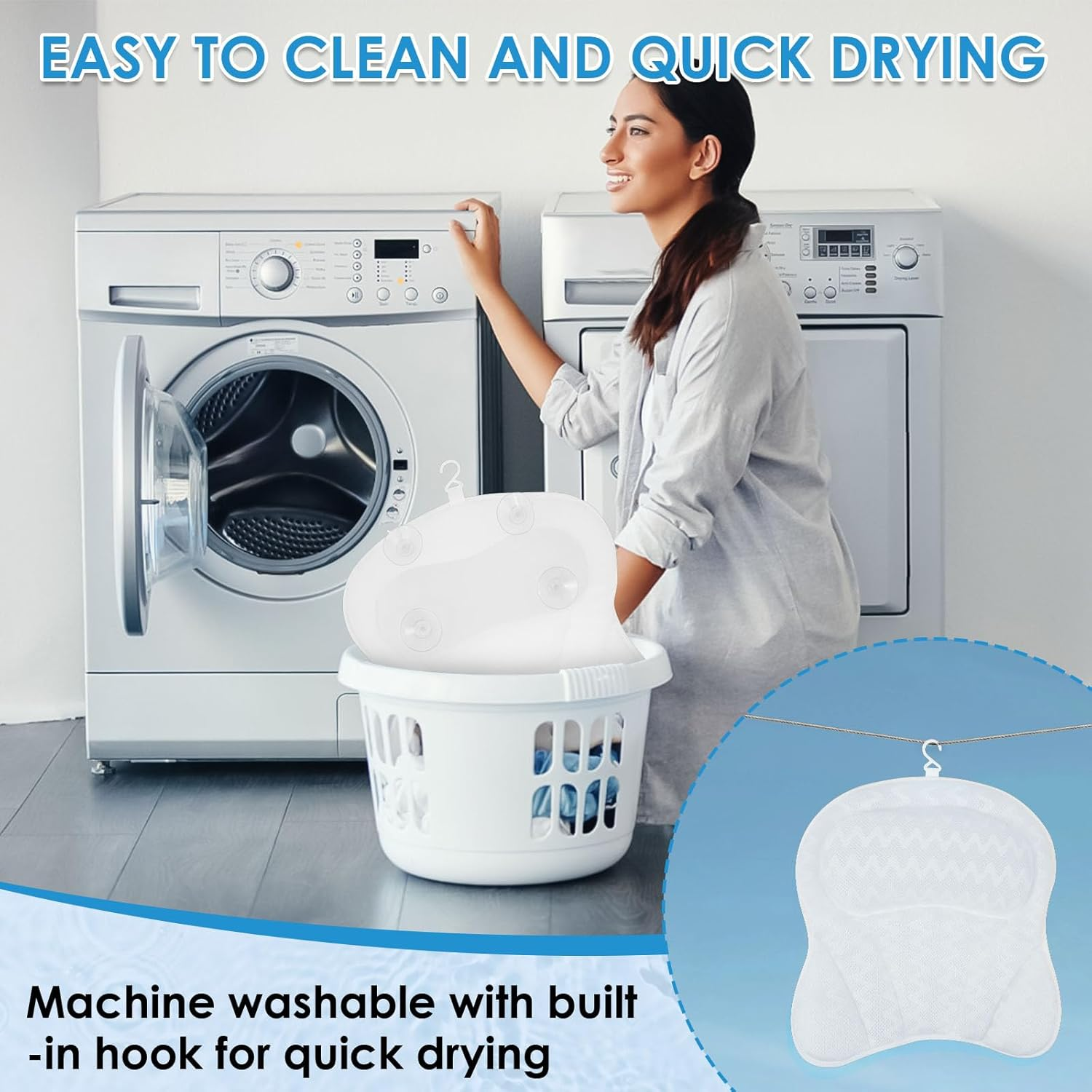 Thick Padded Bathtub Pillow, Ergonomic Machine Washable Bath Neck Back Support, with anti Slip Suction Cup, Helps Support Head, Back, Shoulder and Neck, Fits All Bathtub, Hot Tub, Spa (Wave Pattern) image number 2