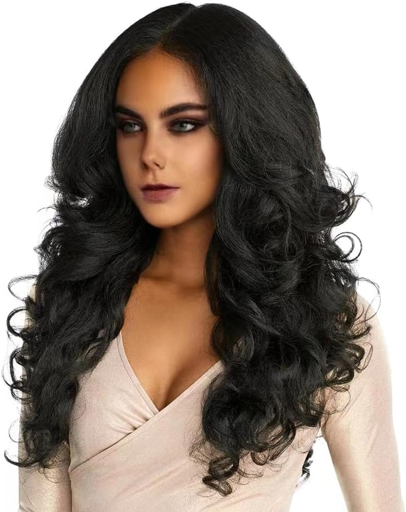 Poemtian European and American Women'S Wig, Fluffy Long Curly Hair, Middle Part Curly Wavy Wig
