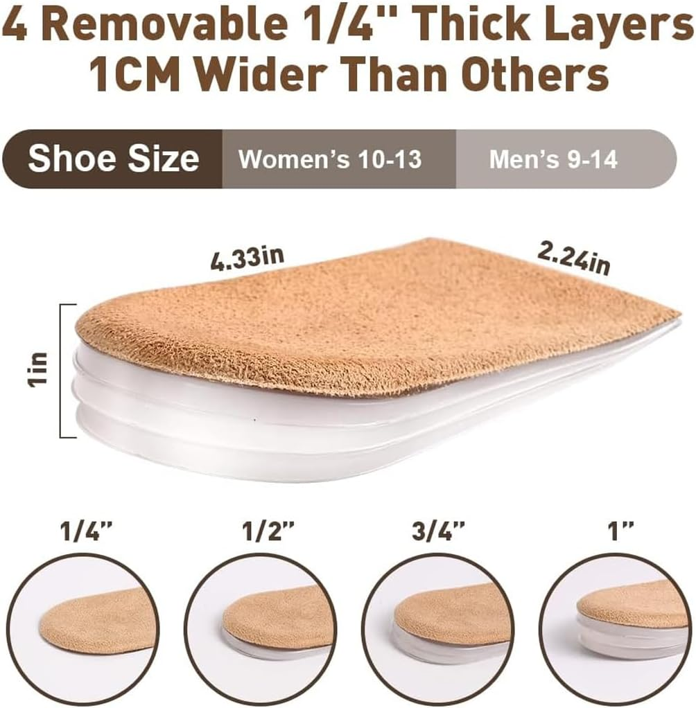 Adjustable Orthopedic Heel Lift Inserts, 1/4" to 1" Gel Shoe Heels Inserts for Leg Length Discrepancies. Upgrade and Widen Height Increase Insole (M) image number 4
