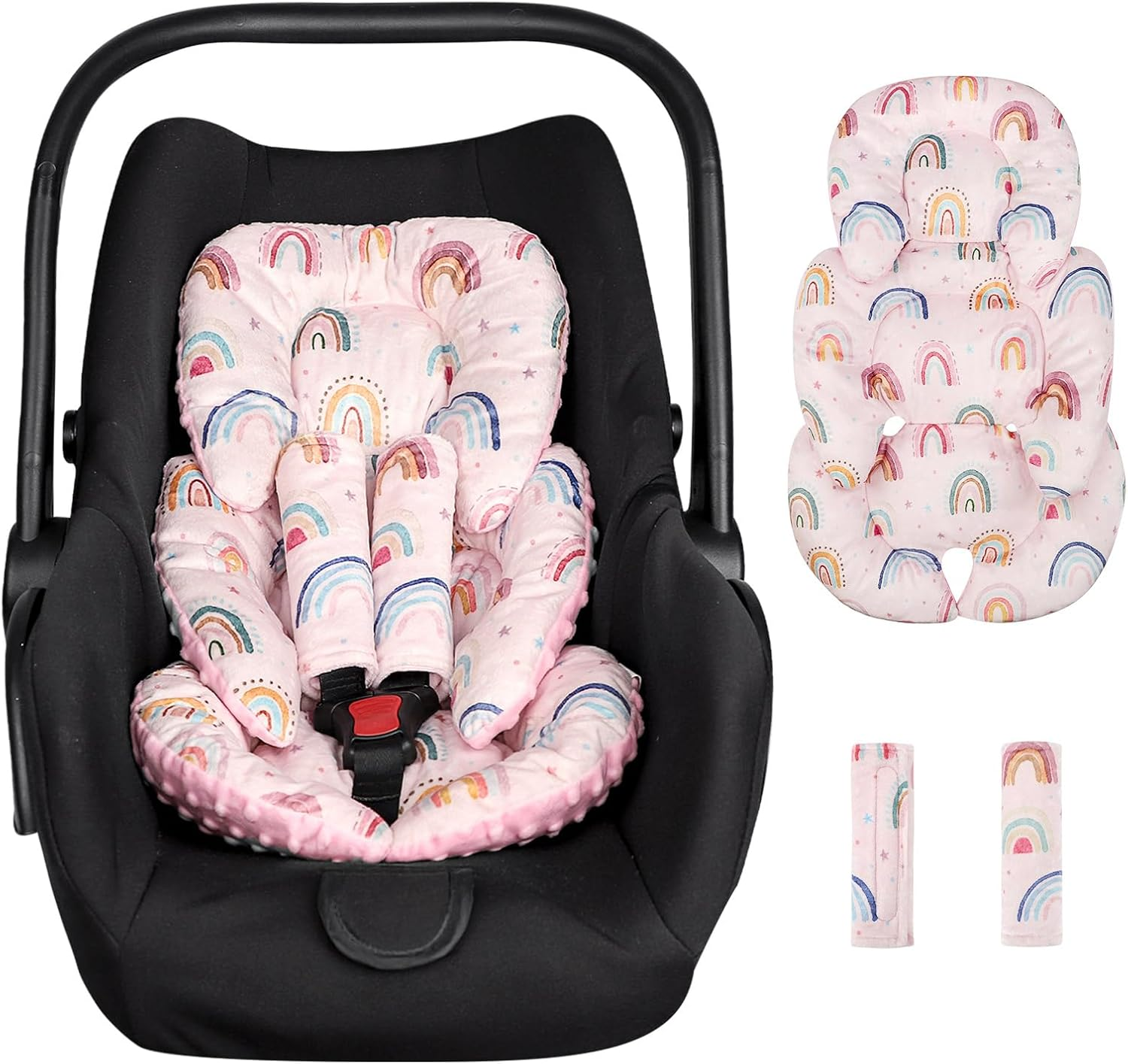 Infant Car Seat Insert Cushion, Super Soft Baby Car Seat Head Support & 2 Straps Pads, Reversible Preemie Newborn Carseat Insert, Fit Car Seat, Stroller, Infant Bouncer, Wildflowers