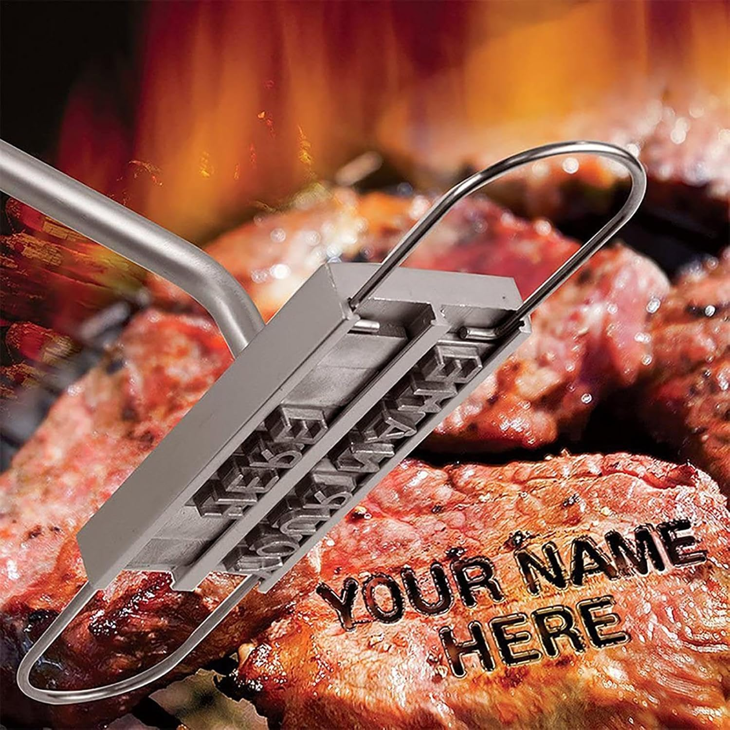 Barbecue Branding Iron -55 Letter Barbecue Grill Branding Iron with 55 Interchangeable Letters | Wooden Handle Barbecue Accessories | Grill Utensils for Branding Steaks, Burgers, Chicken, Meat image number 1