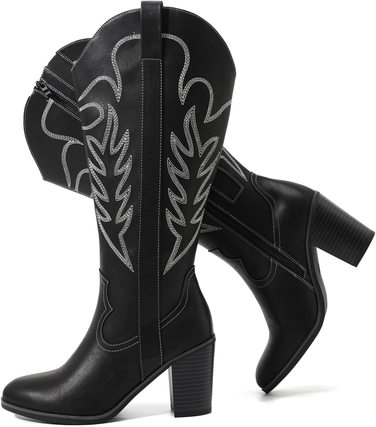 Luoika Women'S Extra Wide Calf Cowboy Knee High Boots，Wide Width Cowgirl Boots Chunky Pump Heel plus Size Western Tall Boots.