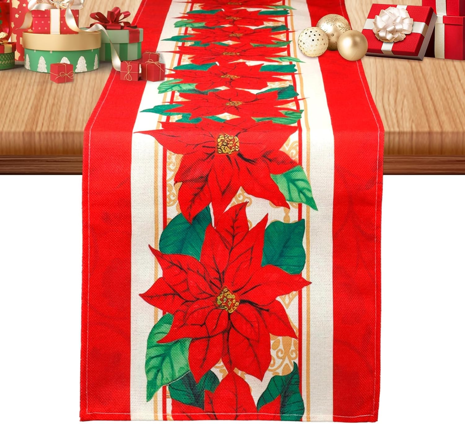 Christmas Table Runner Winter Christmas Table Runners Christmas Decorations Red Floral Table Runner Kitchen Dining Christmas Table Decoration for Christmas Xmas Holiday Home Party Decor 13X72 Inch image number 6