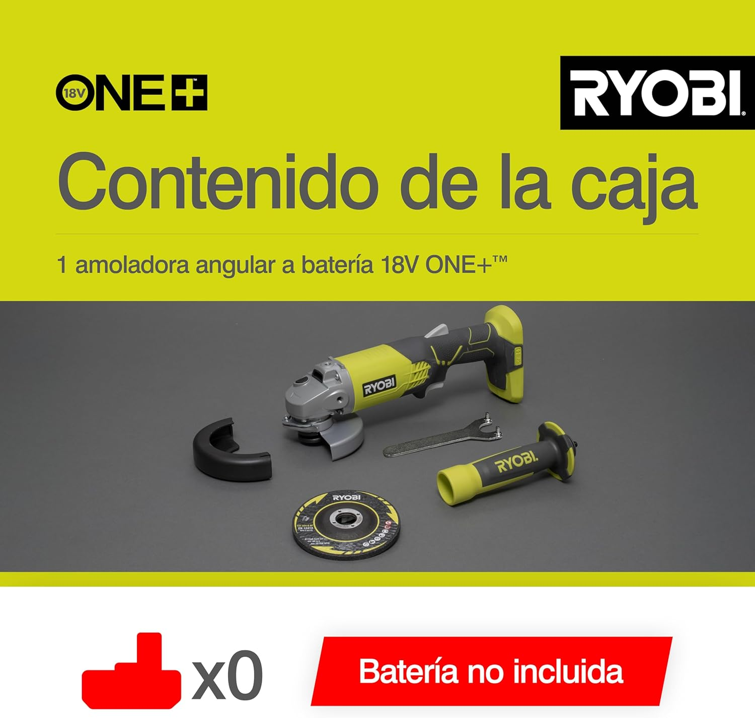 Ryobi R18AG-0 ONE+ Angle Grinder, 18V (Body Only), Green & Black image number 5